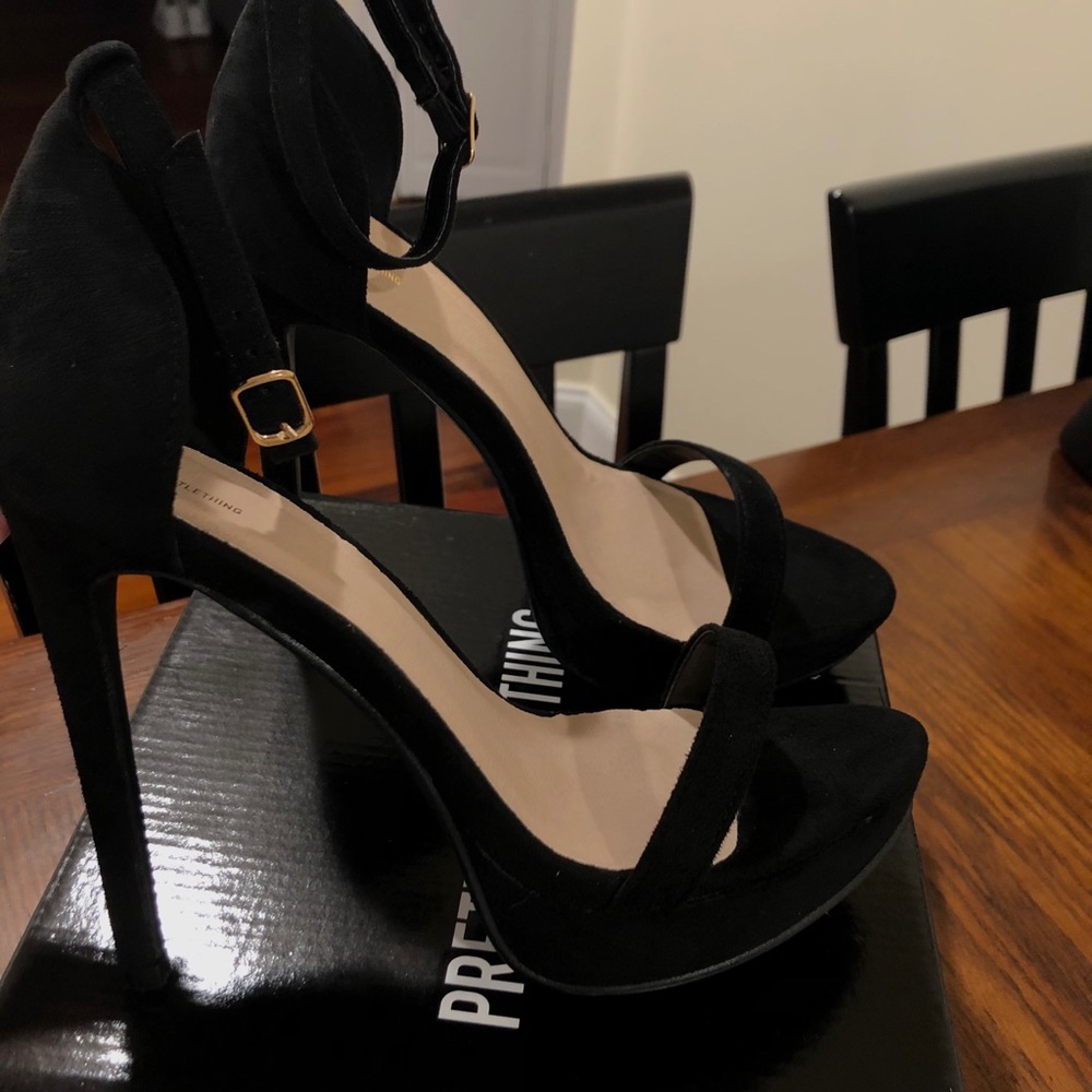 Black suede platform heels